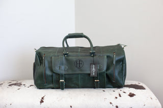 Leather Duffle Bag with Detachable Leather Shoulder Strap.