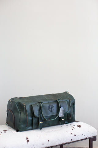 Leather Duffle Bag with Detachable Leather Shoulder Strap.