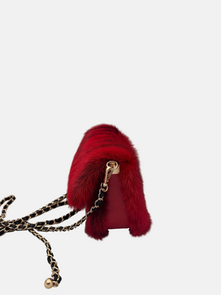red mink fur purse
