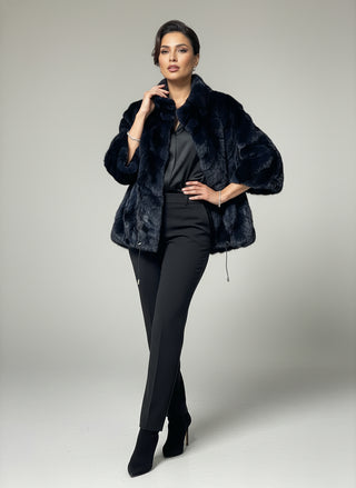 navy sectioned mink fur capelet with standup collar