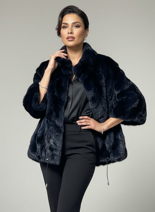 Sectioned Mink Fur Capelet with Standup Collar