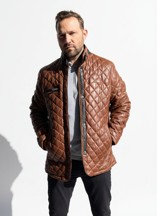 camel quilted leather jacket