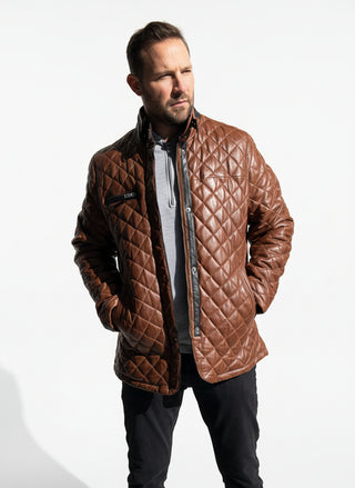 camel quilted leather jacket