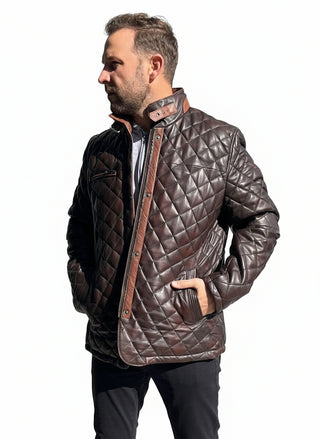 brown quilted leather jacket