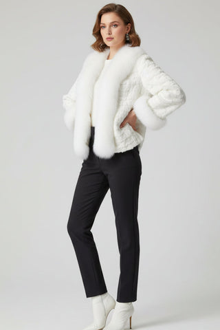 white Sheared sectioned mink fur jacket with fox fur tux