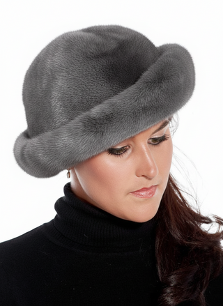 blue iris Mink Fur Hat with 2'' Brim.