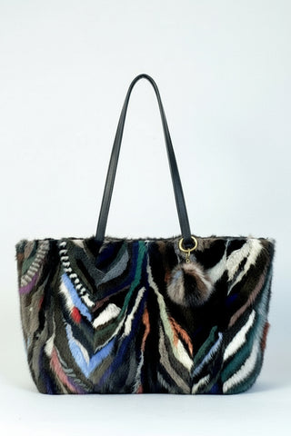 multicolor mink fur purse with mink fur ball key chain