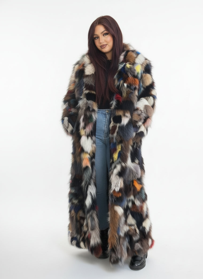 Full Length Sectioned Fox Fur Coat with Shawl Collar – Henig Furs