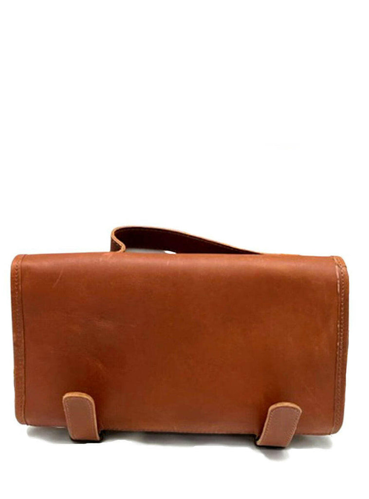 back of cognac leather toiletry bag