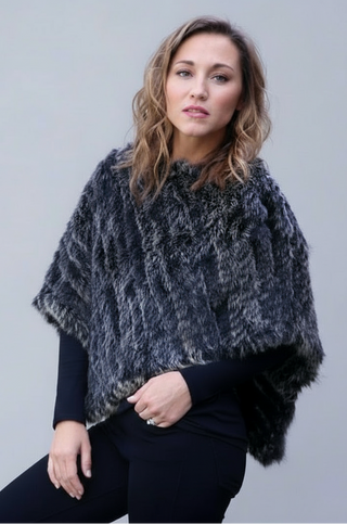 snow top knitted rabbit fur poncho