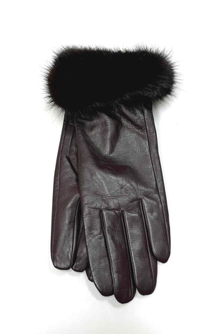 brown leather gloves with mink fur trim