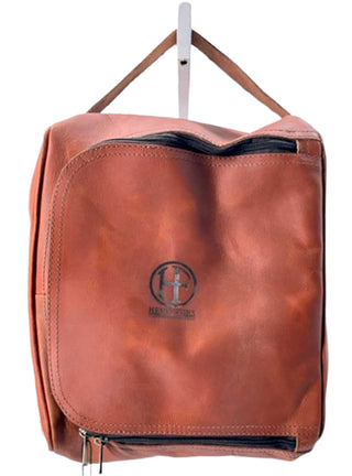 cognac leather zip travel bag