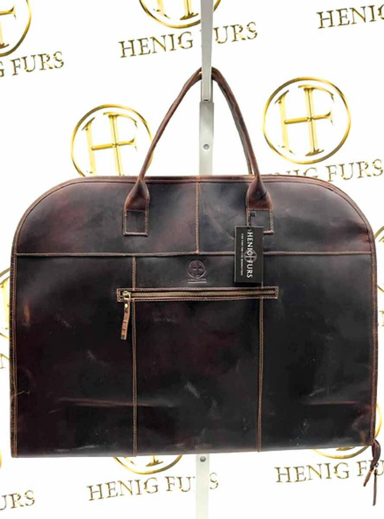 dark brown leather folding garment bag - 36 inches