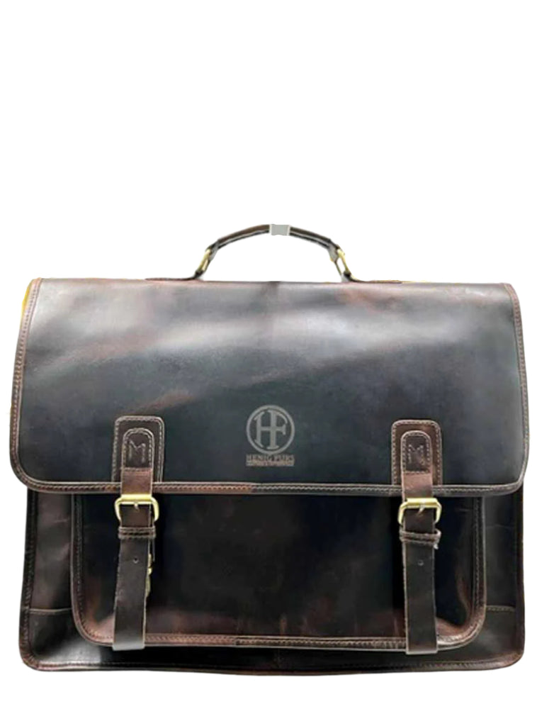 dark brown leather briefcase with detachable shoulder strap