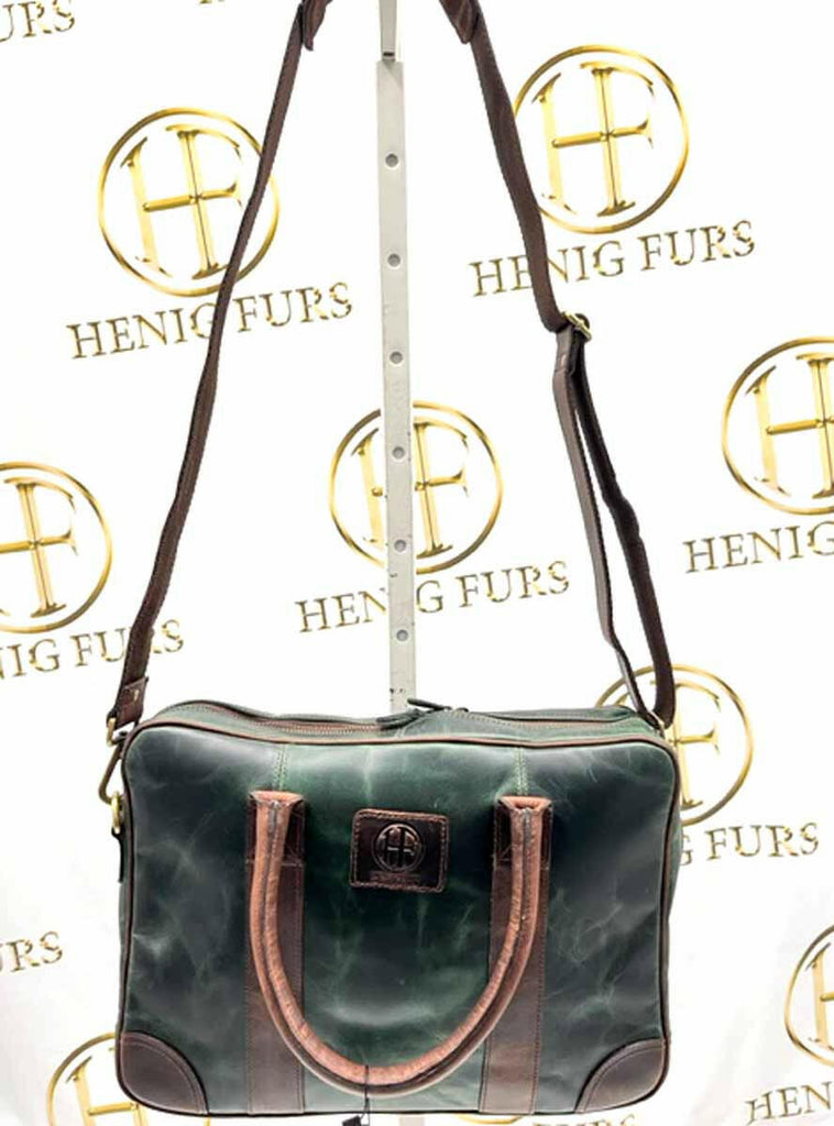 Green & Brown Leather Briefcase with Detachable Leather Shoulder Strap