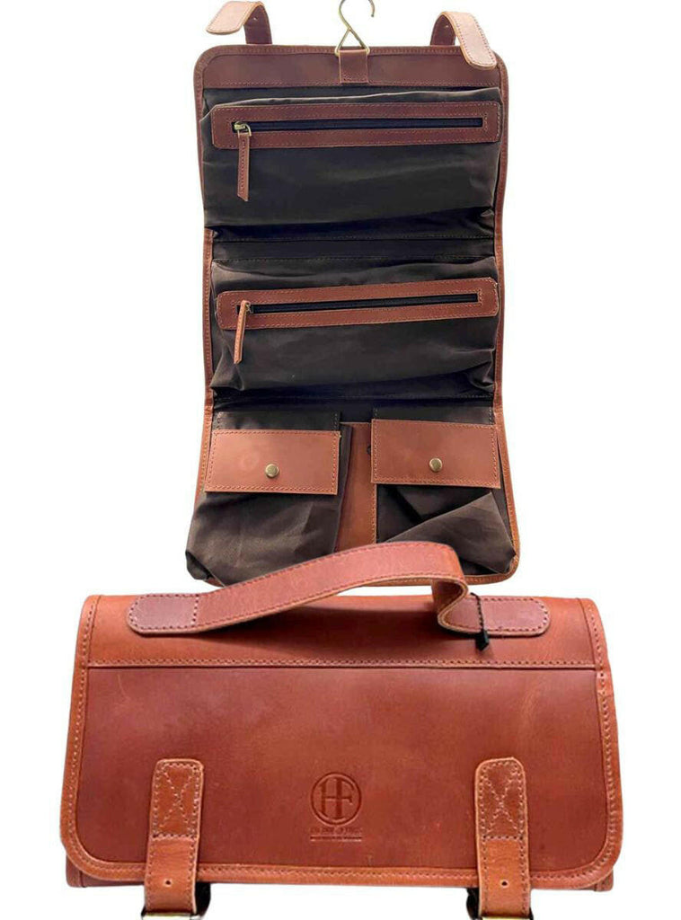 leather folding toiletry bag