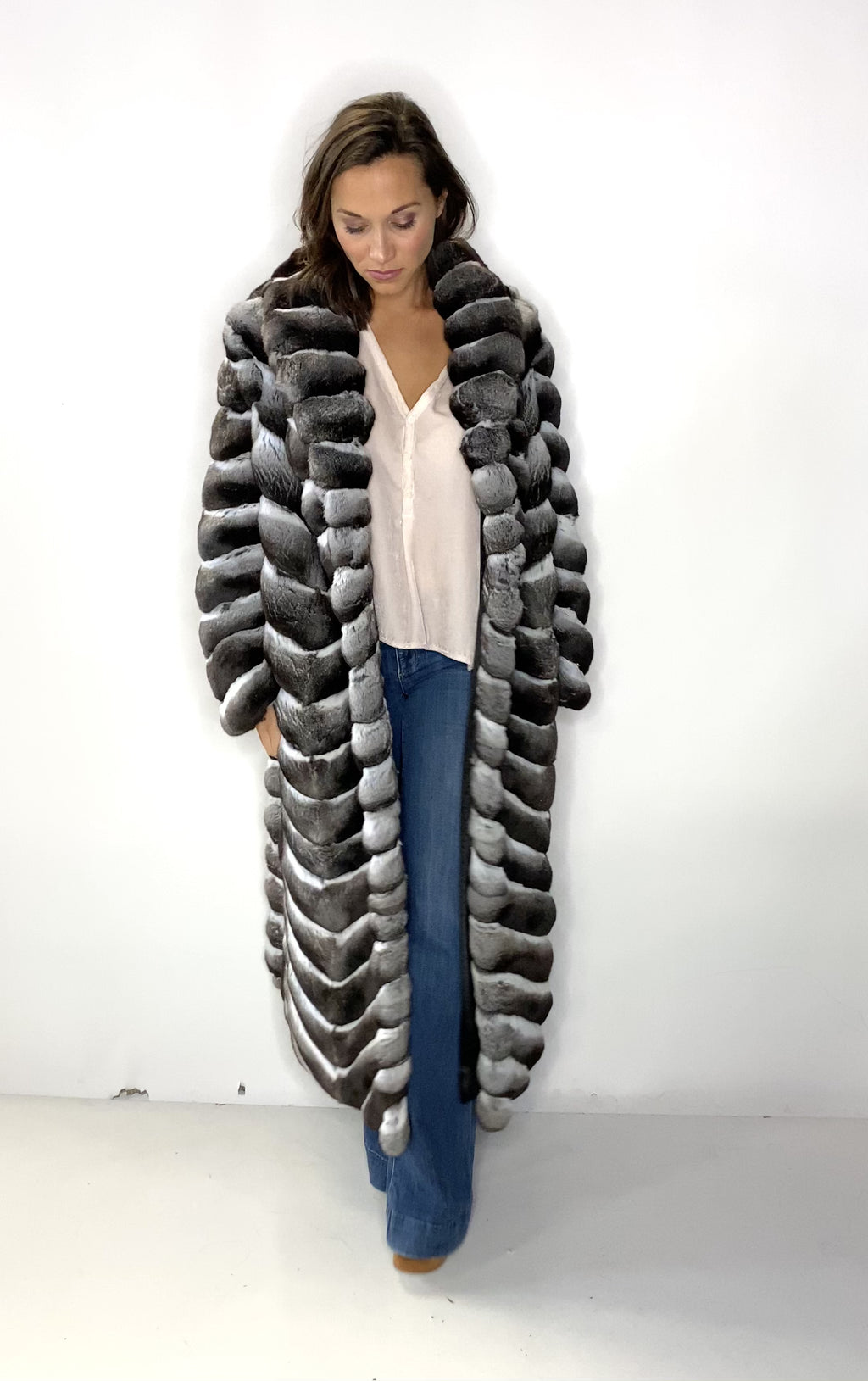 Full length chinchilla fur coat on sale