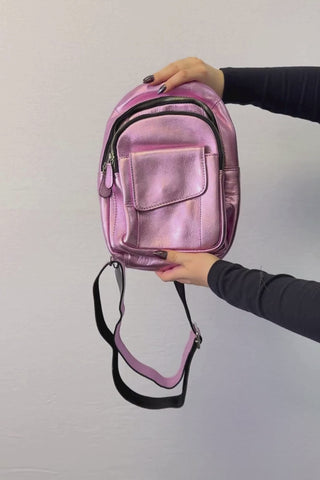 pink foil leather crossbody backpack purse