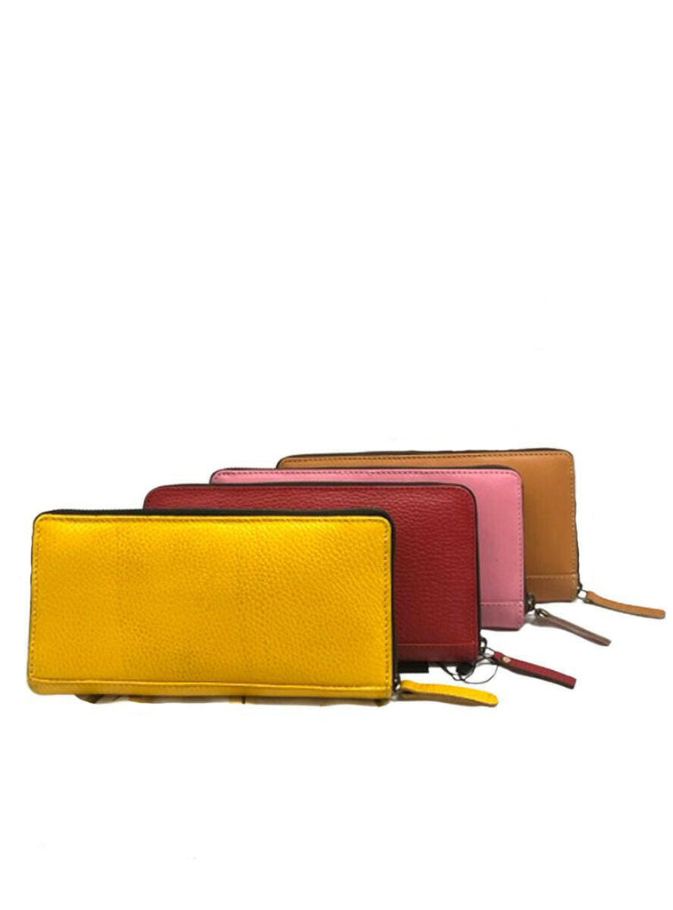 yellow, red, pink and tan leather wallets