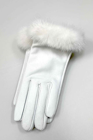 white lamb leather gloves with mink fur trim