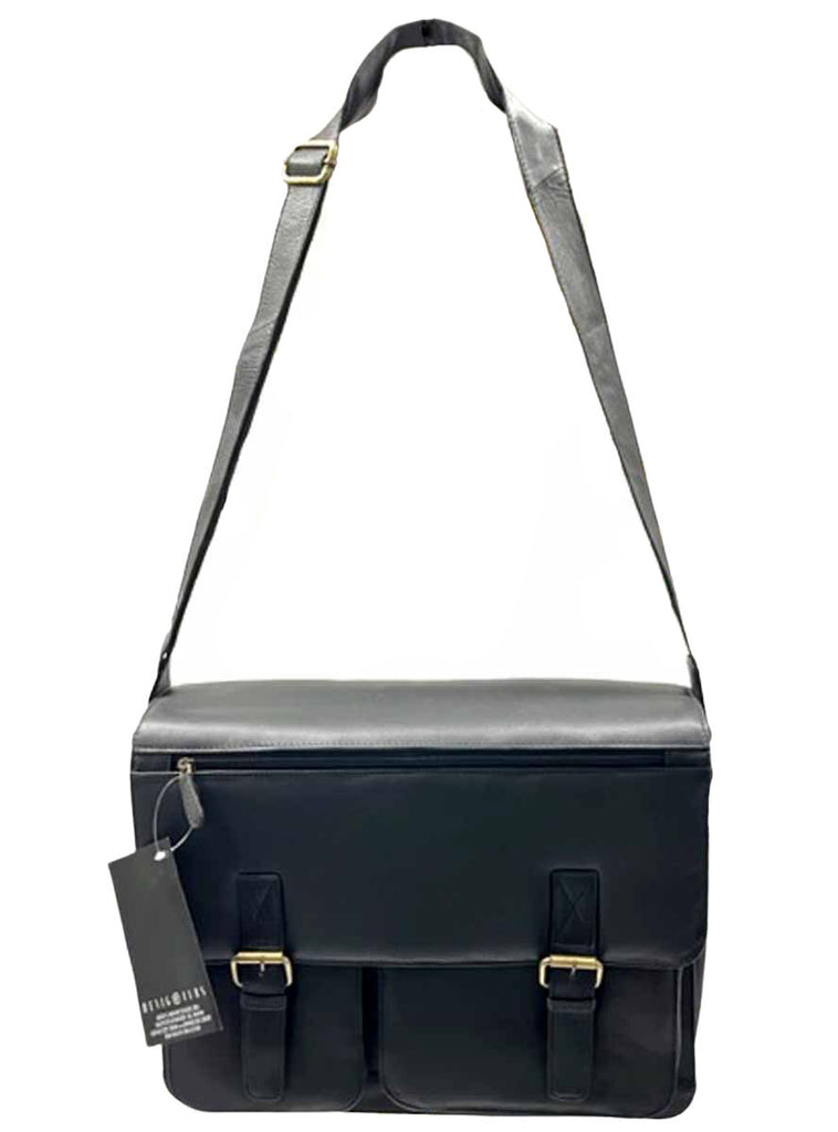 black lamb leather briefcase with adjustable shoulder strap