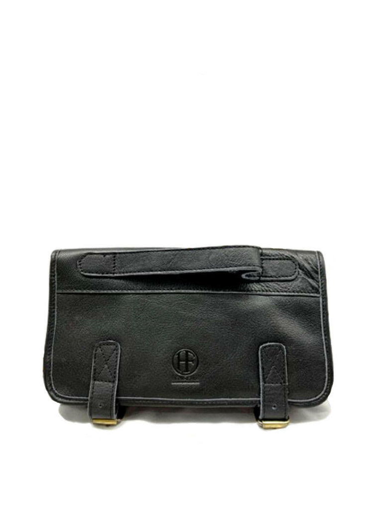 black leather toiletry bag
