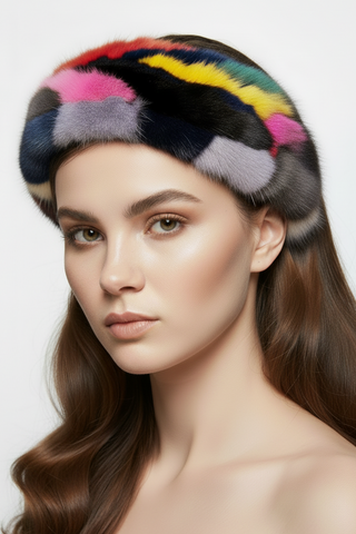 multicolor mink fur headband
