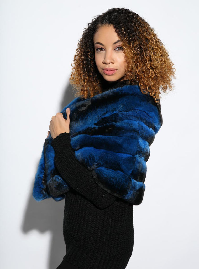 Women's BLUE Chinchilla Fur Cape