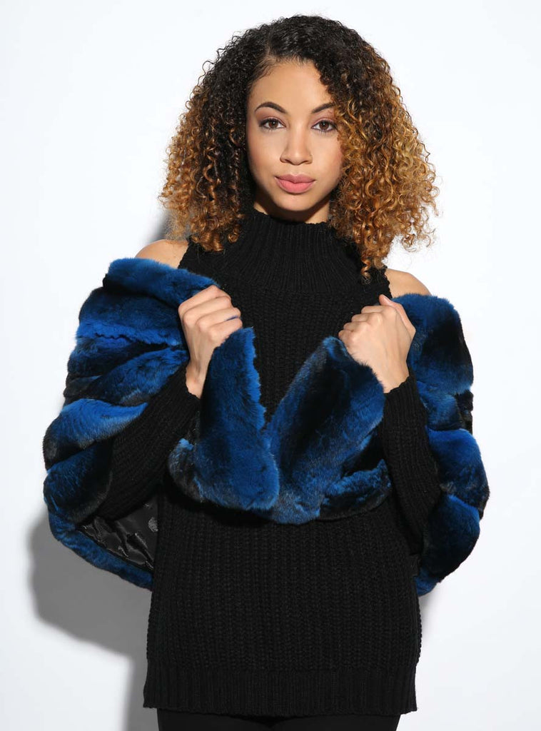 Women's BLUE Chinchilla Fur Cape