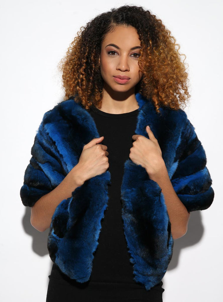 Women's BLUE Chinchilla Fur Cape