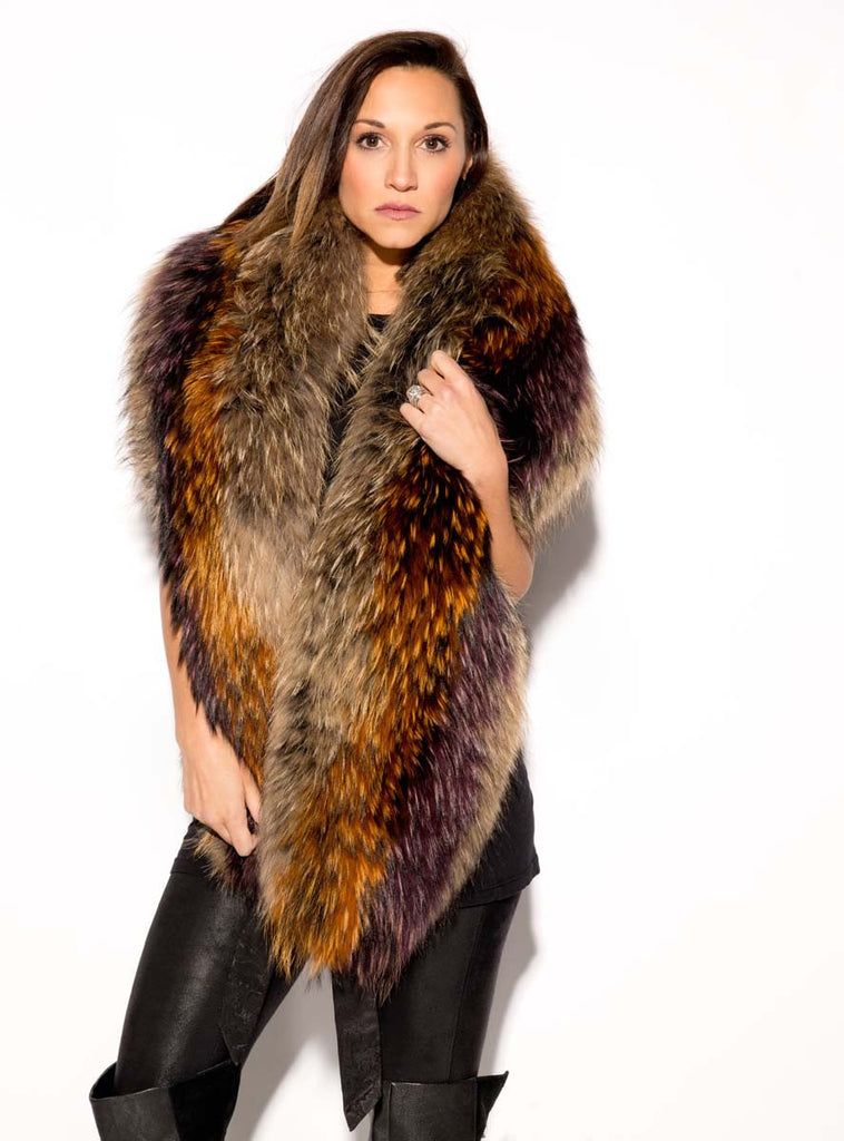 Large Multi-Color Raccoon Fur Collar