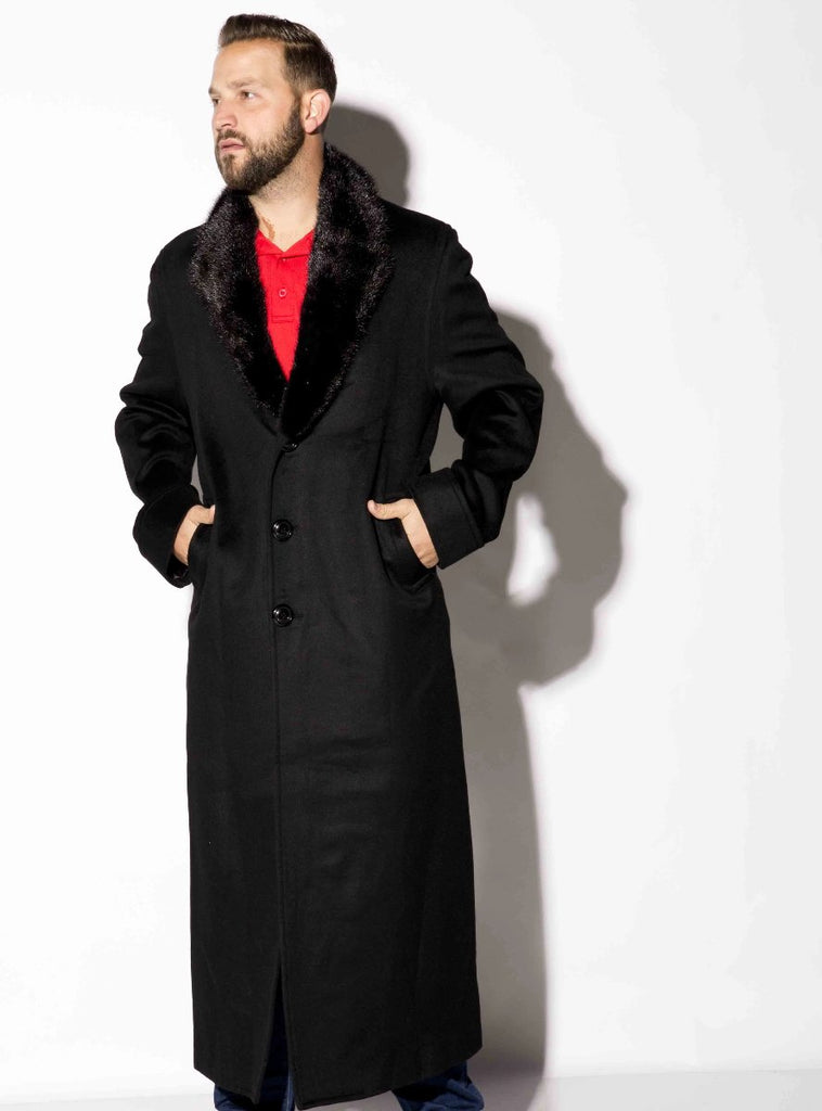 men's black cashmere coat with mink collar