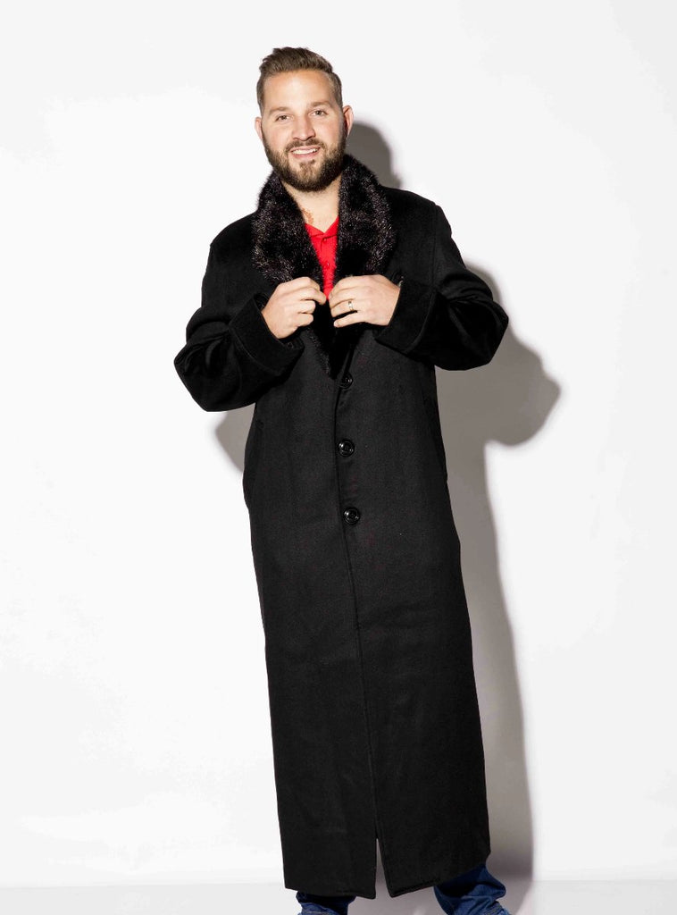 Men's black Cashmere Coat with Full Skin Mink Fur Collar