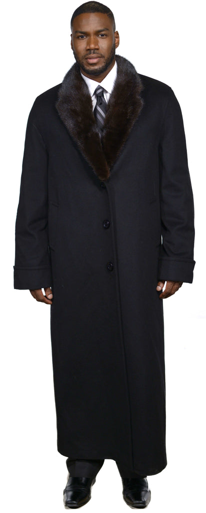 Men's Cashmere Coat with Full Skin Mink Fur Collar