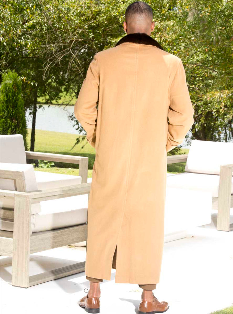 men's camel cashmere coat with mink fur collar