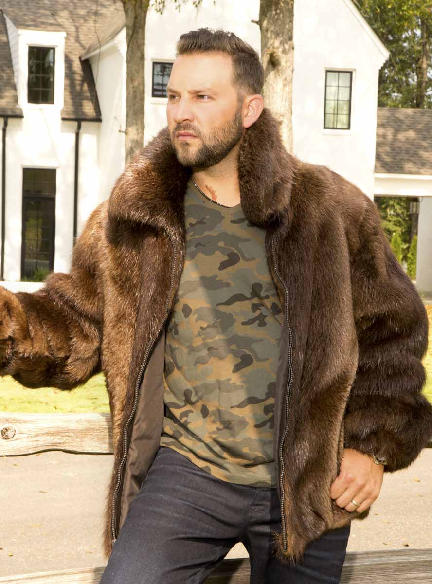 Mens reversible Brown and leather Mink Jacket
