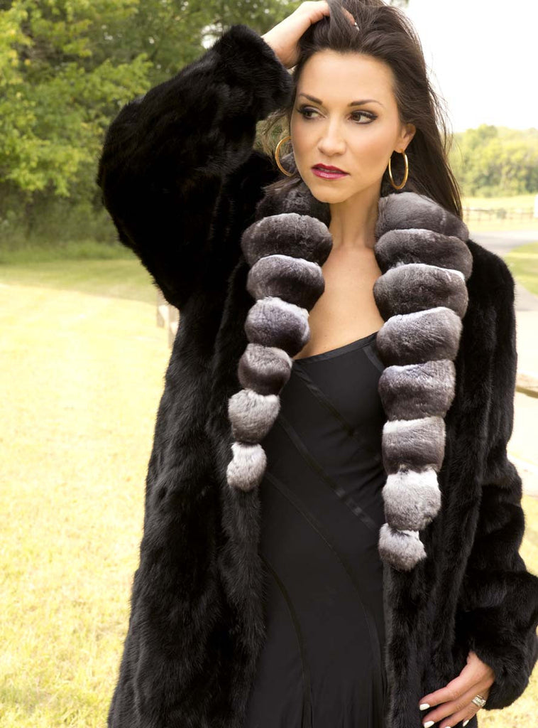 Women's Ranch Mink Fur Coat with Chinchilla Fur Collar