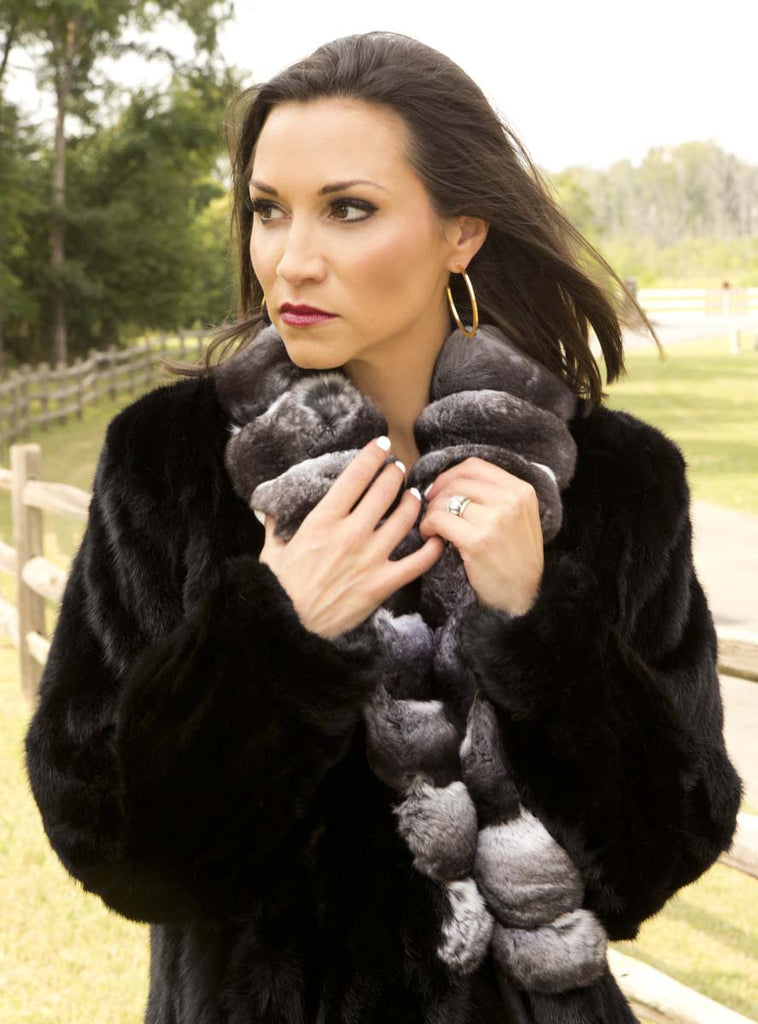 Women's Ranch Mink Fur Coat with Optional Chinchilla Fur Collar