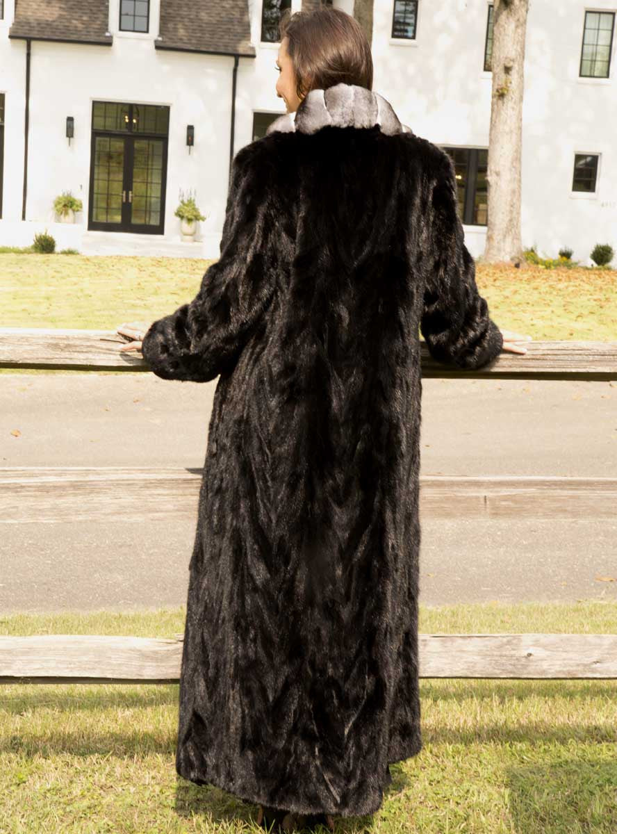 Full Length Sectioned Mink Fur Coat with Chinchilla Fur Shawl