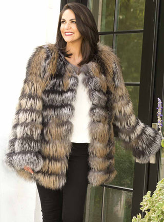 Fox Fur Jacket with Horizontal Pattern