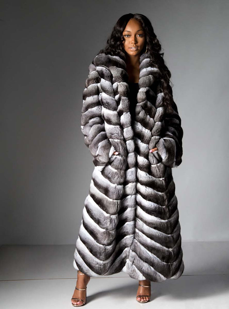 USA Made Chinchilla Fur Coat with Shawl Collar | Henig Furs