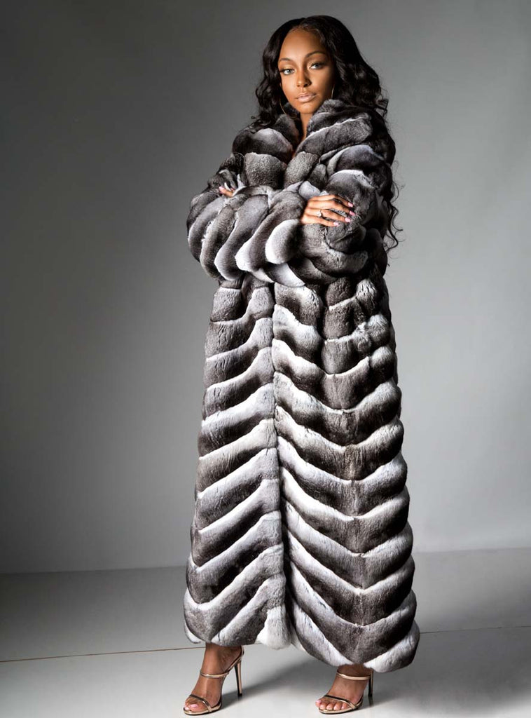 USA Made Chinchilla Fur Coat with Shawl Collar | Henig Furs