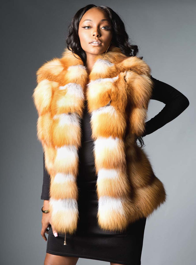 Natural Red Horizontal Fox Fur Vest