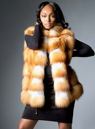 Natural Red Horizontal Fox Fur Vest.