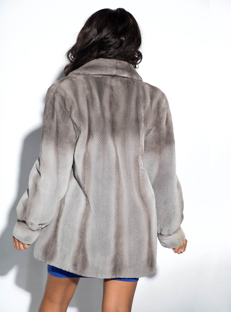 Women's Grey Semi Sheared Mink Fur Jacket with Bracelet Cuffs