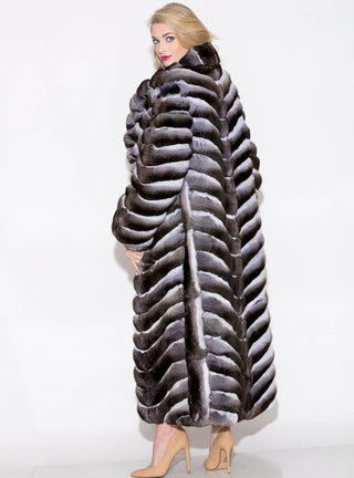 Chinchilla Fur Coat with Shawl Collar, Skin on Skin Side.