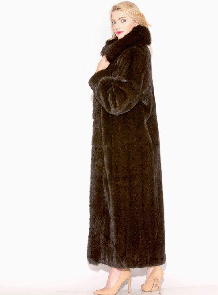 mahogany mink fur coat with fox tux