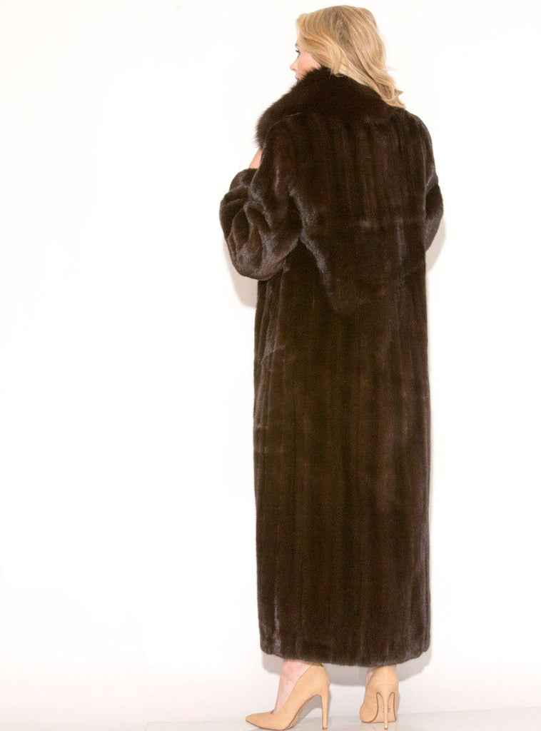 mahogany mink fur coat with fox tux