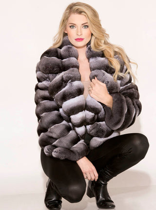 Chinchilla Fur Bolero Jacket with Notch Collar.