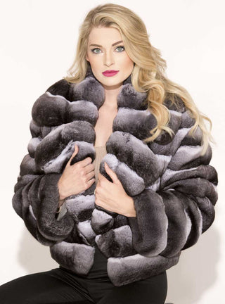 Chinchilla Fur Bolero Jacket with Notch Collar.